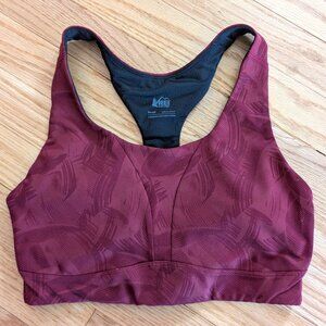 EUC REI Co-Op Active Pursuits Sports Bra S Burgundy Print Medium Support Run Top